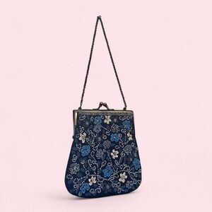 Vintage blue floral beaded evening purse
